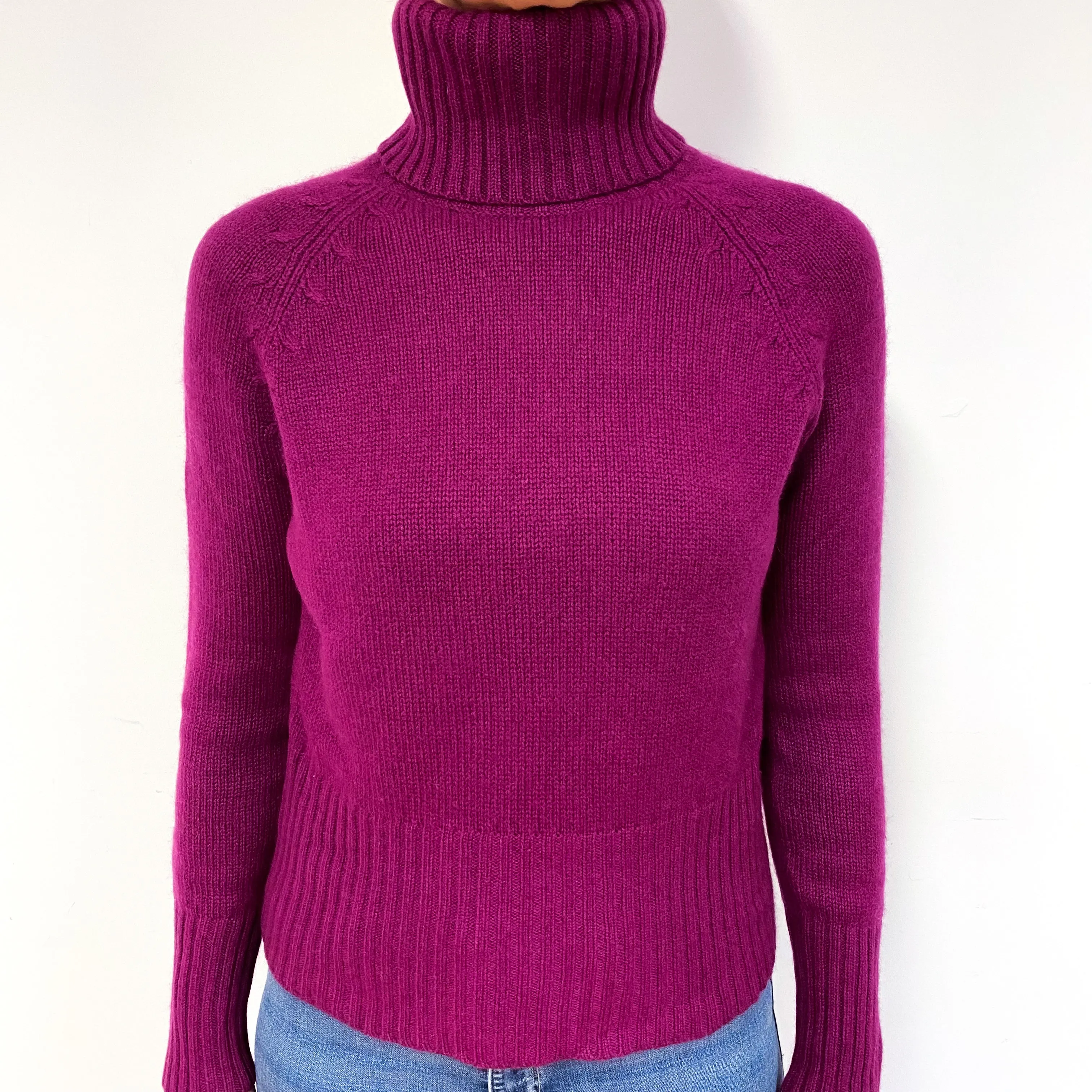 Deep Magenta Pink Cashmere Polo Neck Jumper Medium