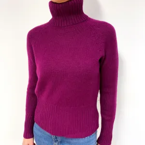 Deep Magenta Pink Cashmere Polo Neck Jumper Medium