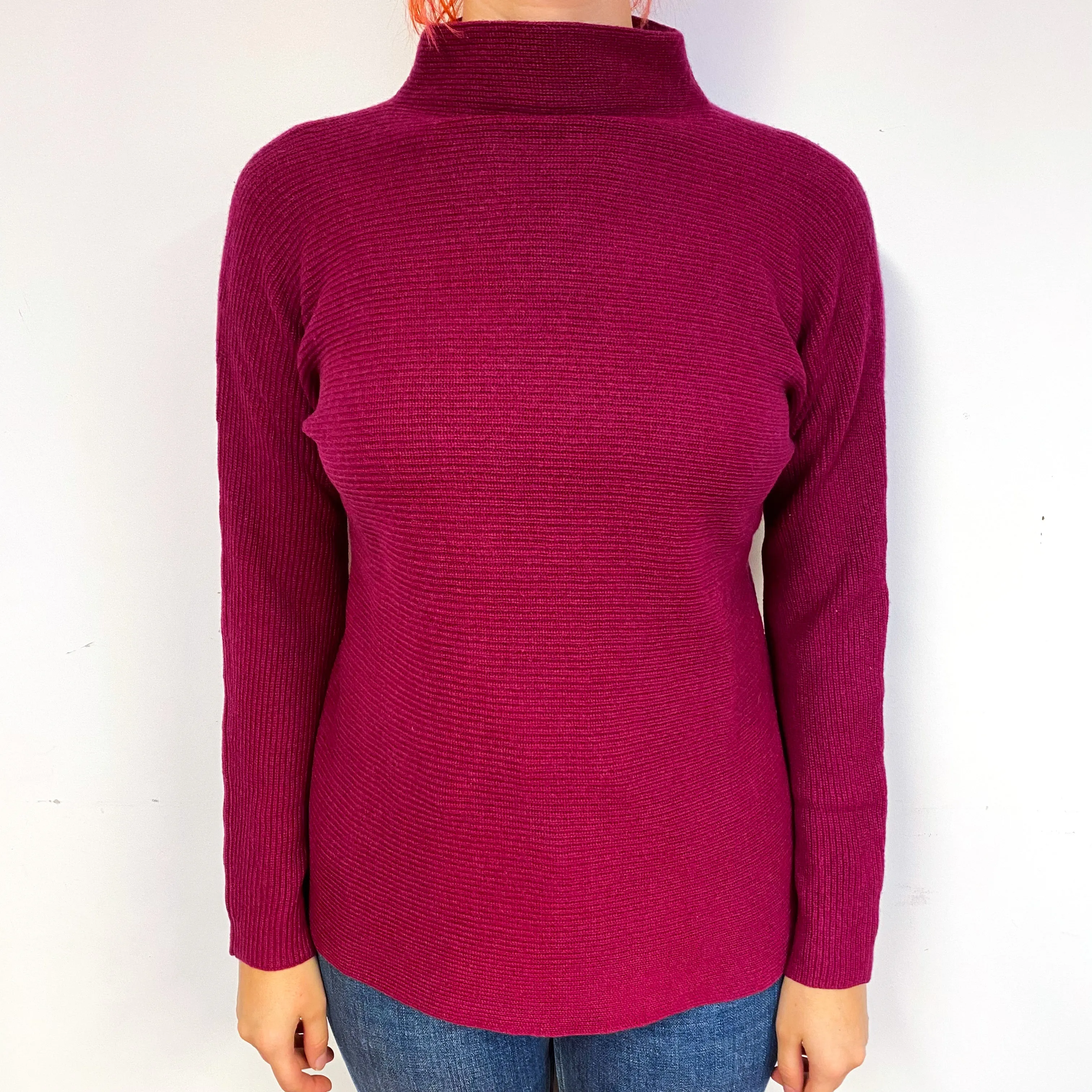 Deep Magenta Pink Cashmere Turtle Neck Jumper Small