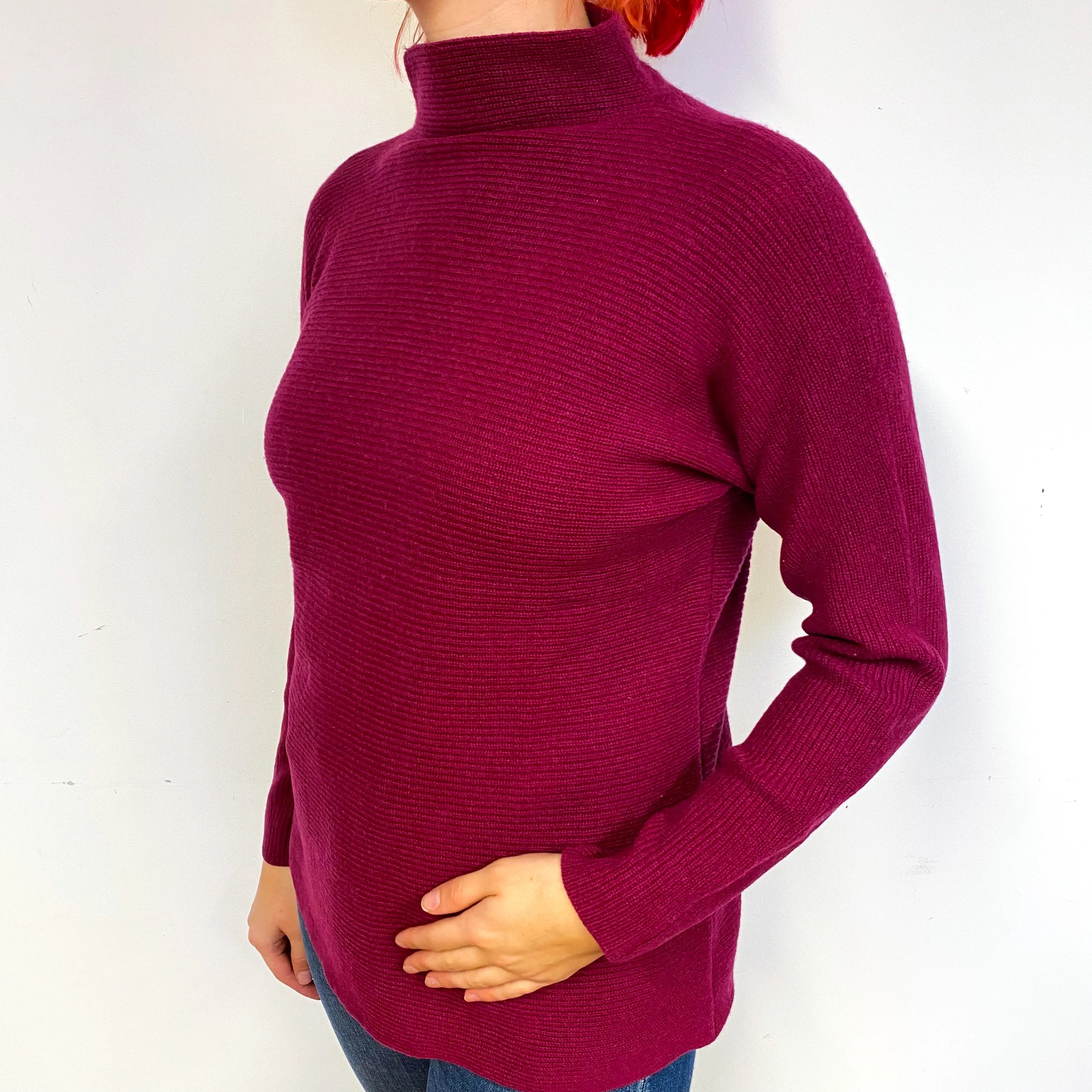 Deep Magenta Pink Cashmere Turtle Neck Jumper Small