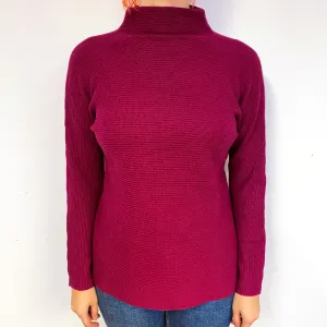 Deep Magenta Pink Cashmere Turtle Neck Jumper Small
