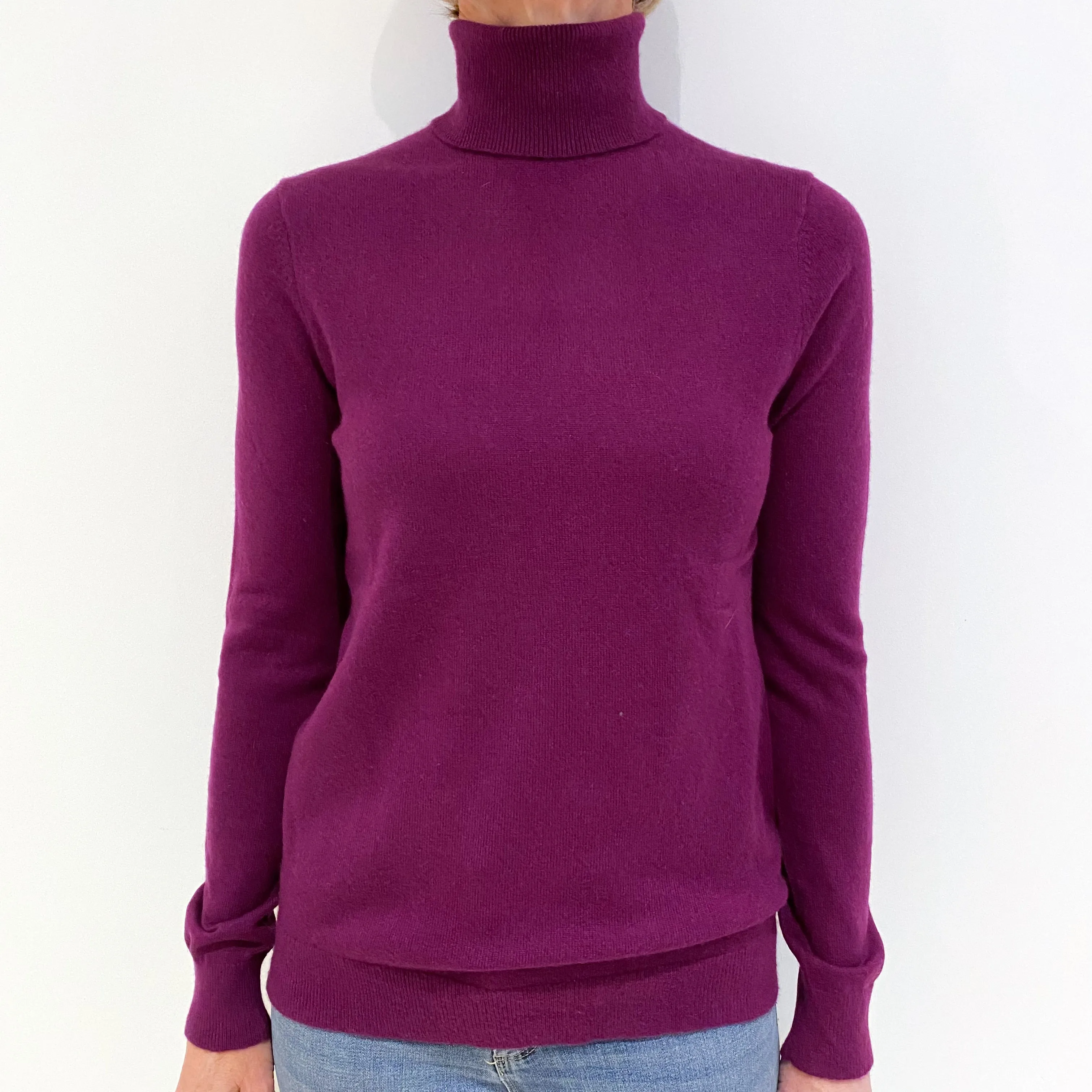 Deep Magenta Purple Cashmere Polo Neck Jumper Small