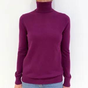 Deep Magenta Purple Cashmere Polo Neck Jumper Small
