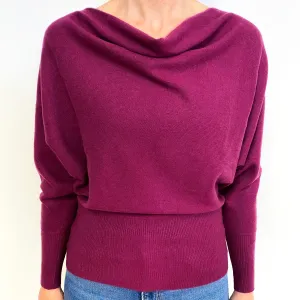 Deep Magenta Purple Cashmere Slash Neck Jumper Medium