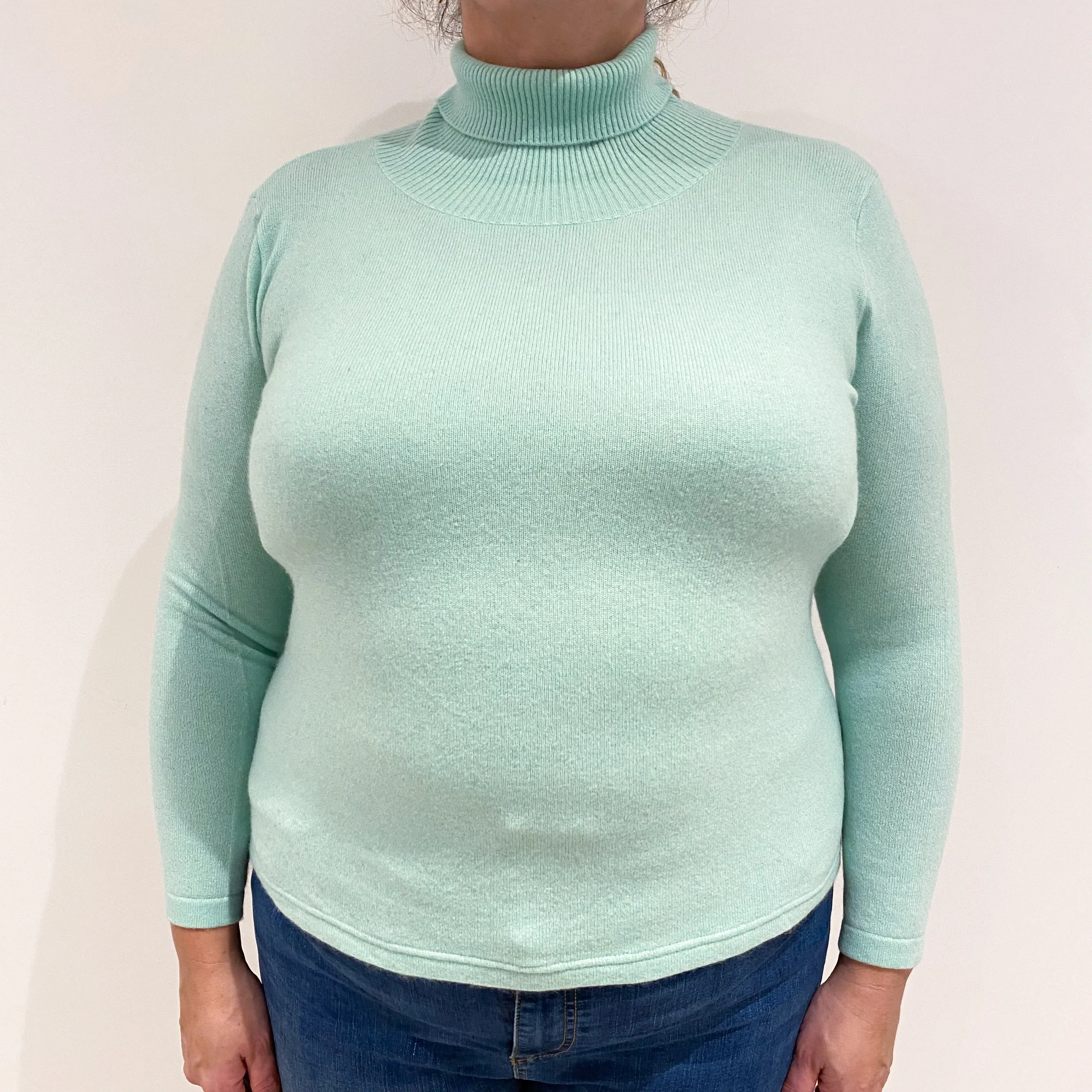 Deep Mint Green Cashmere Polo Neck Jumper Extra Large