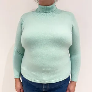 Deep Mint Green Cashmere Polo Neck Jumper Extra Large
