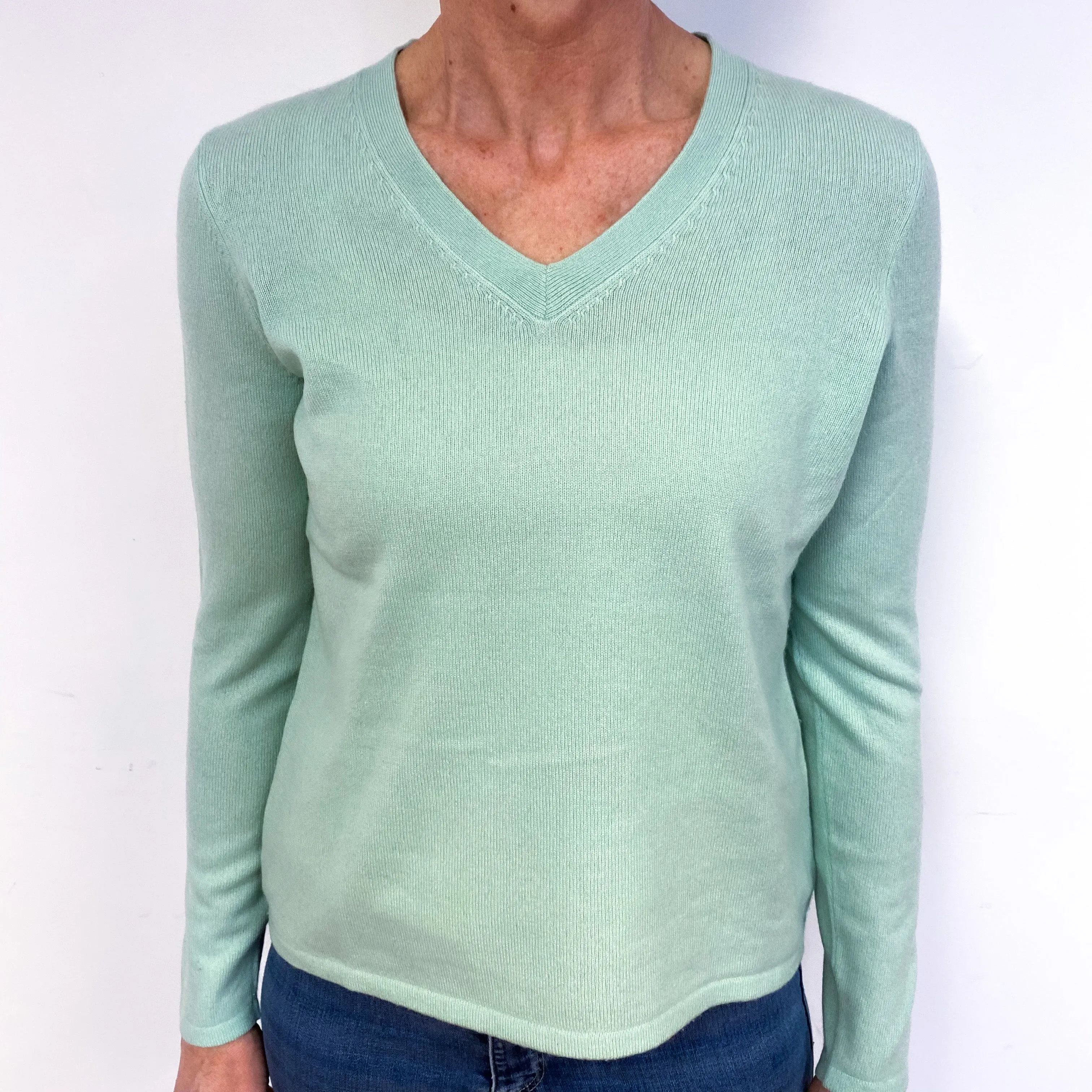 Deep Mint Green Cashmere V-Neck Jumper Medium