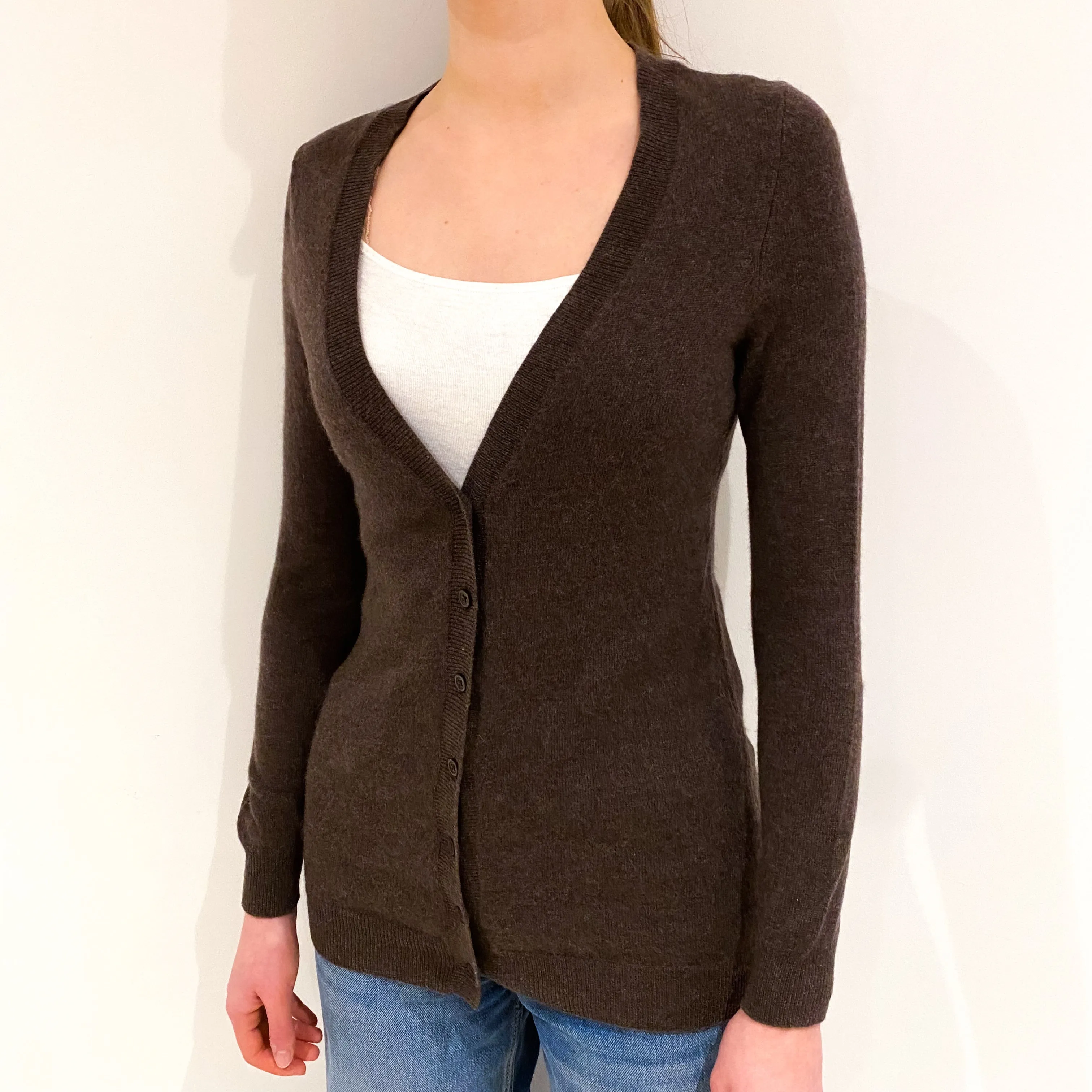 Deep Muted Brown V Neck Cardigan Extra Small