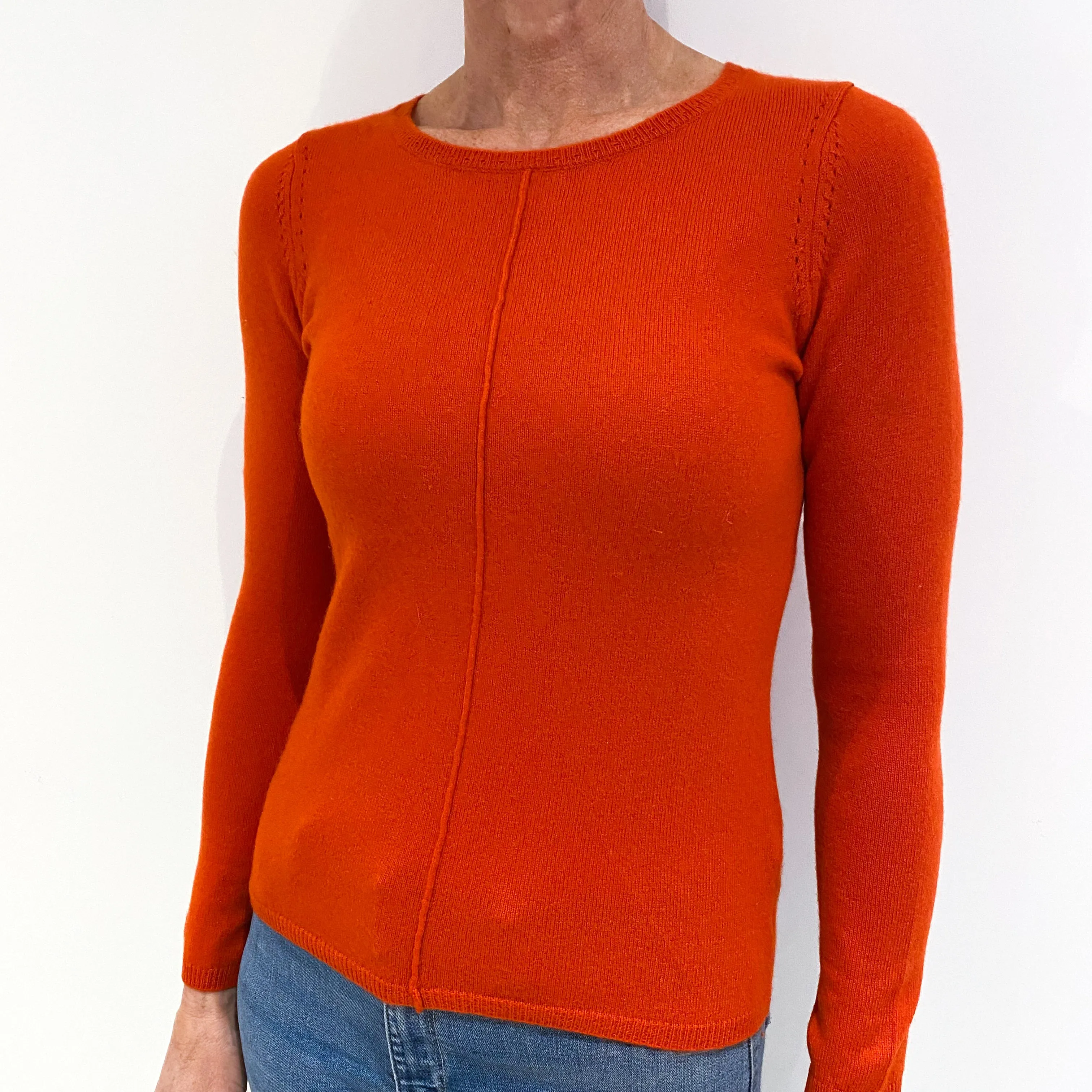 Deep Orange Cashmere Crew Neck Jumper Small