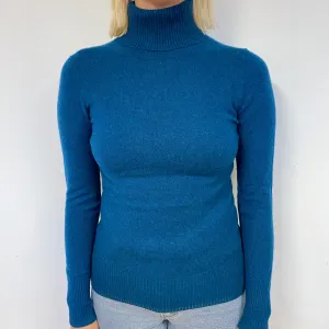 Deep Petrol Blue Cashmere Polo Neck Jumper Small
