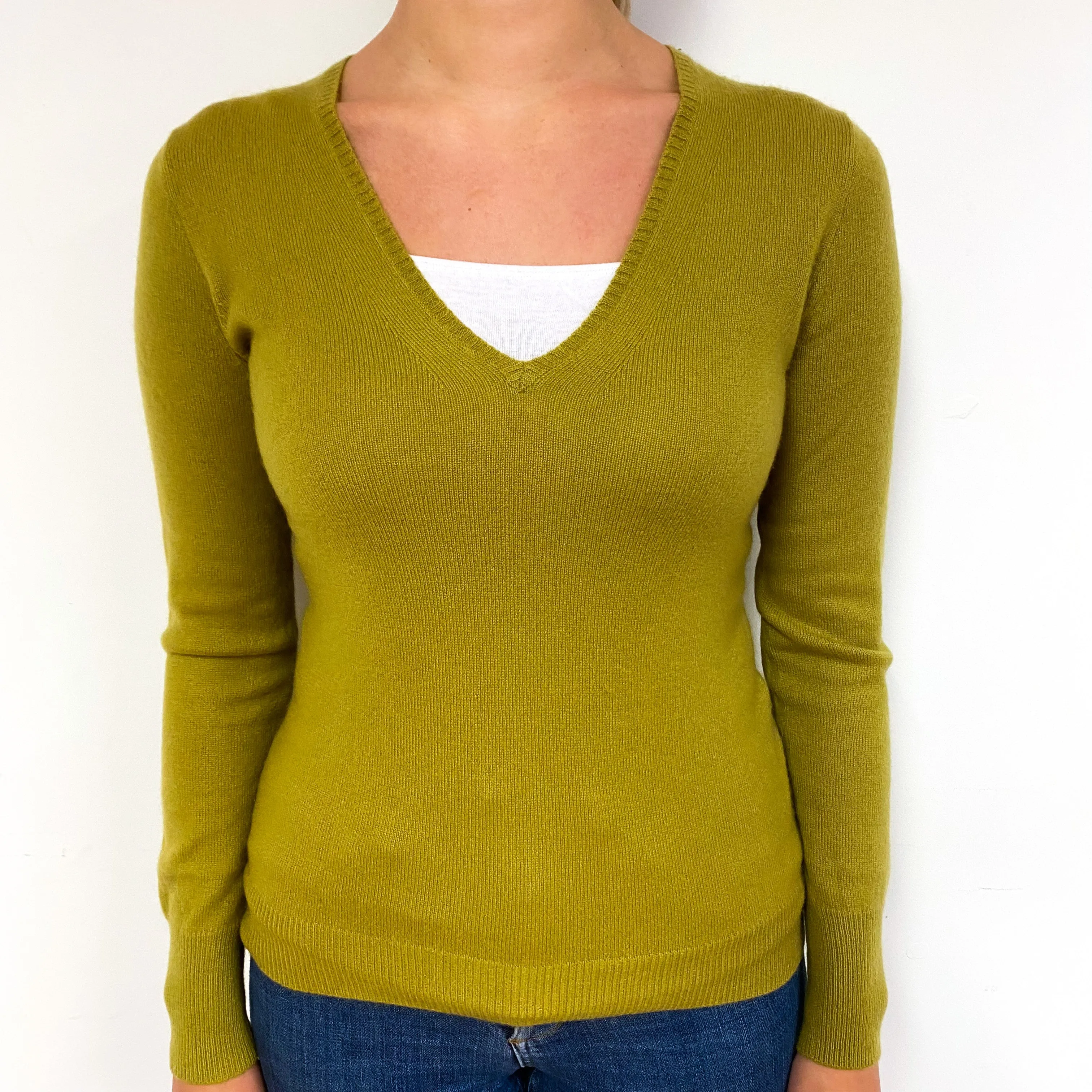Deep Pistachio Green Cashmere V-Neck Jumper Small