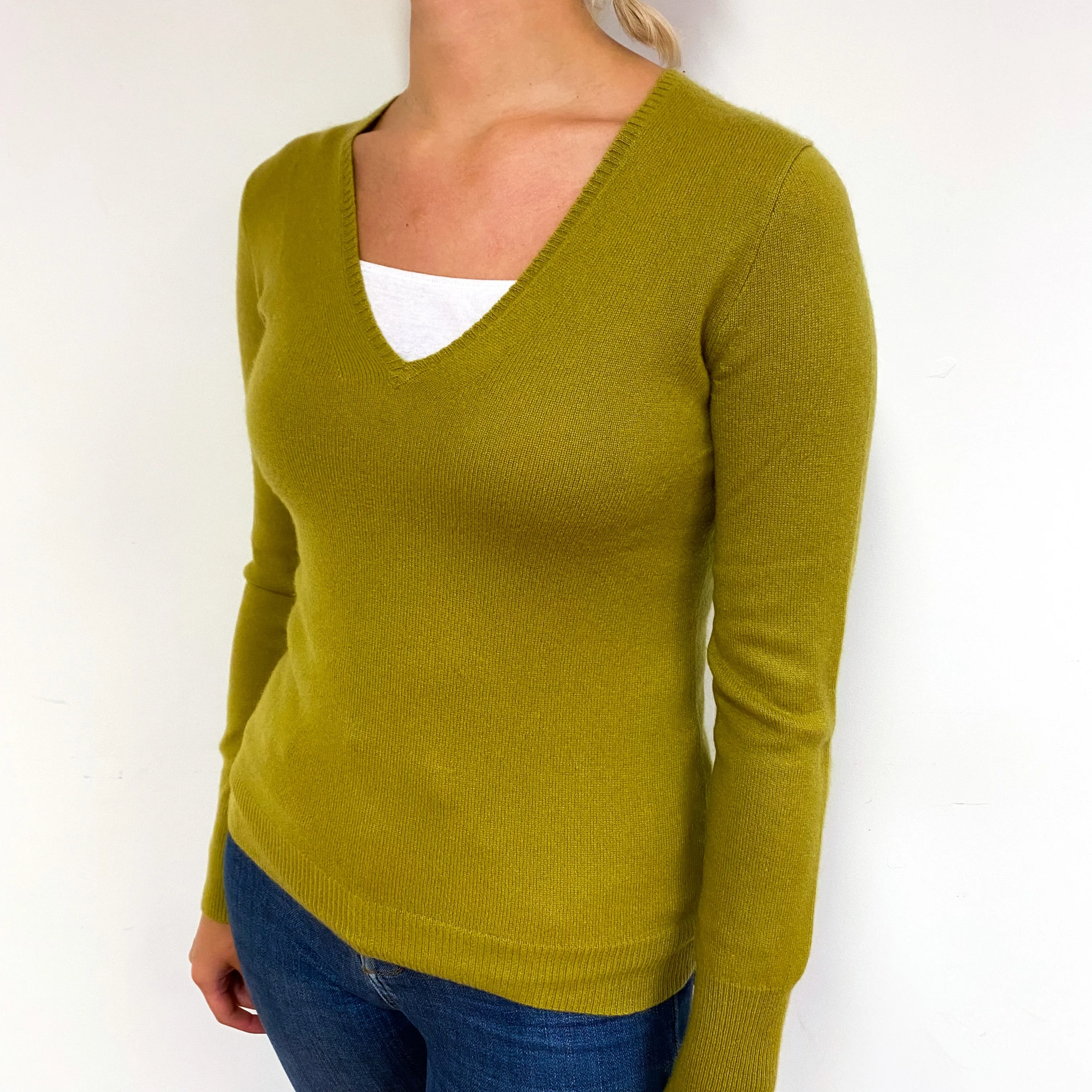 Deep Pistachio Green Cashmere V-Neck Jumper Small