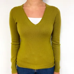 Deep Pistachio Green Cashmere V-Neck Jumper Small