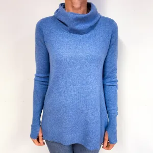 Deep Sky Blue Cashmere Cowl Neck Jumper Medium