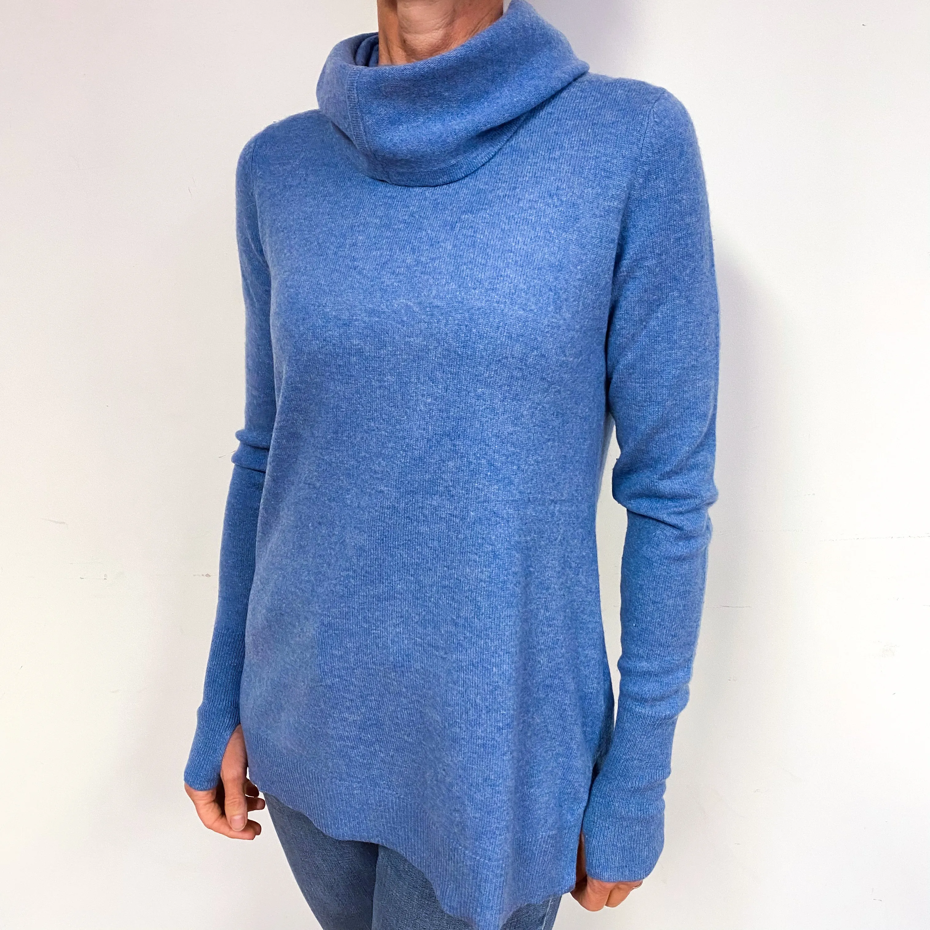 Deep Sky Blue Cashmere Cowl Neck Jumper Medium