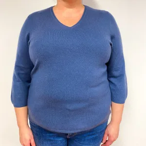 Denim Blue Cashmere V-Neck Jumper Extra Large
