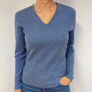 Denim Blue Cashmere V-Neck Jumper Medium