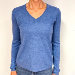 Denim Blue Lightweight Cashmere V-Neck Jumper Medium