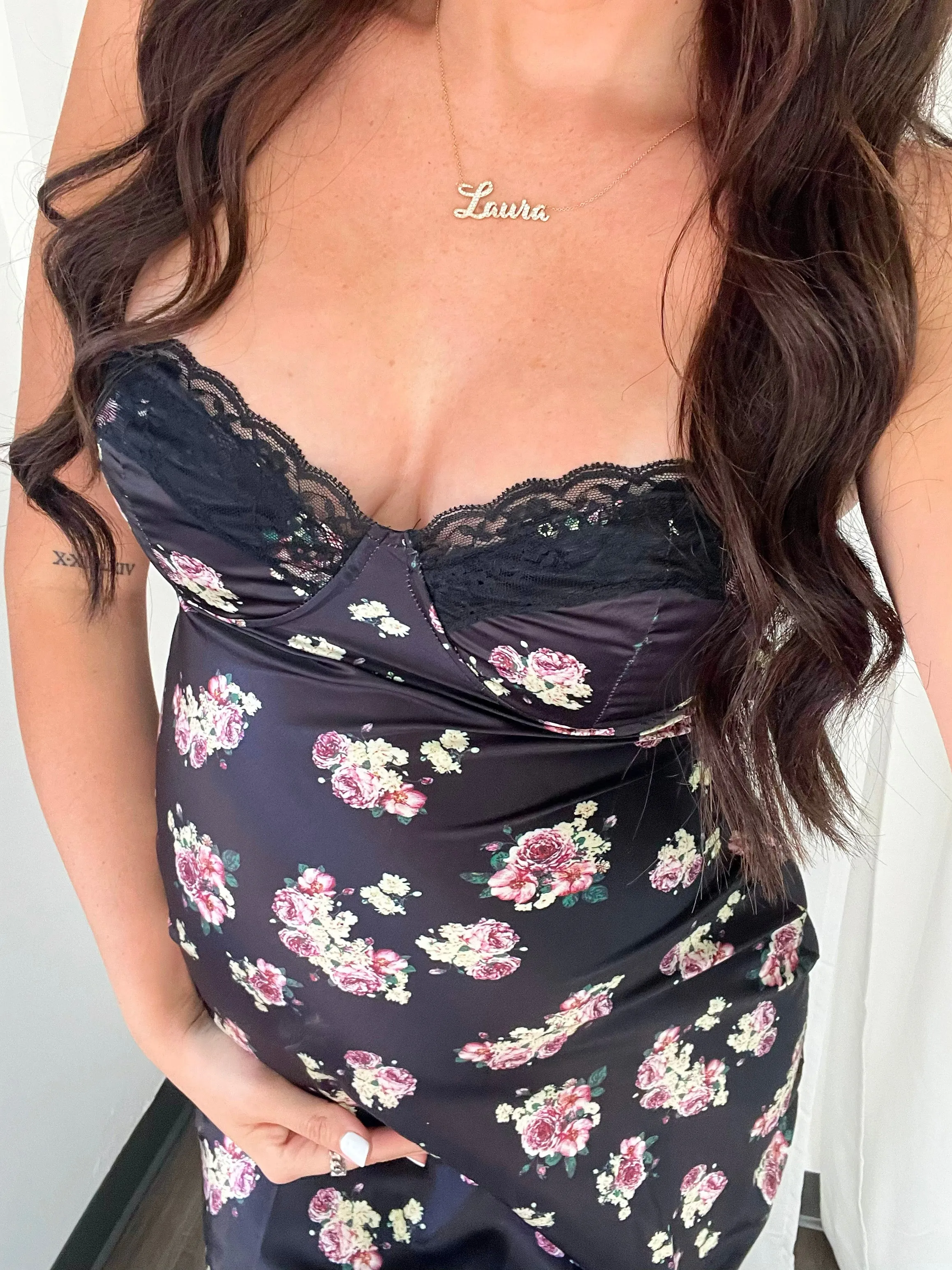 Diana Satin Flower Dress (Black)