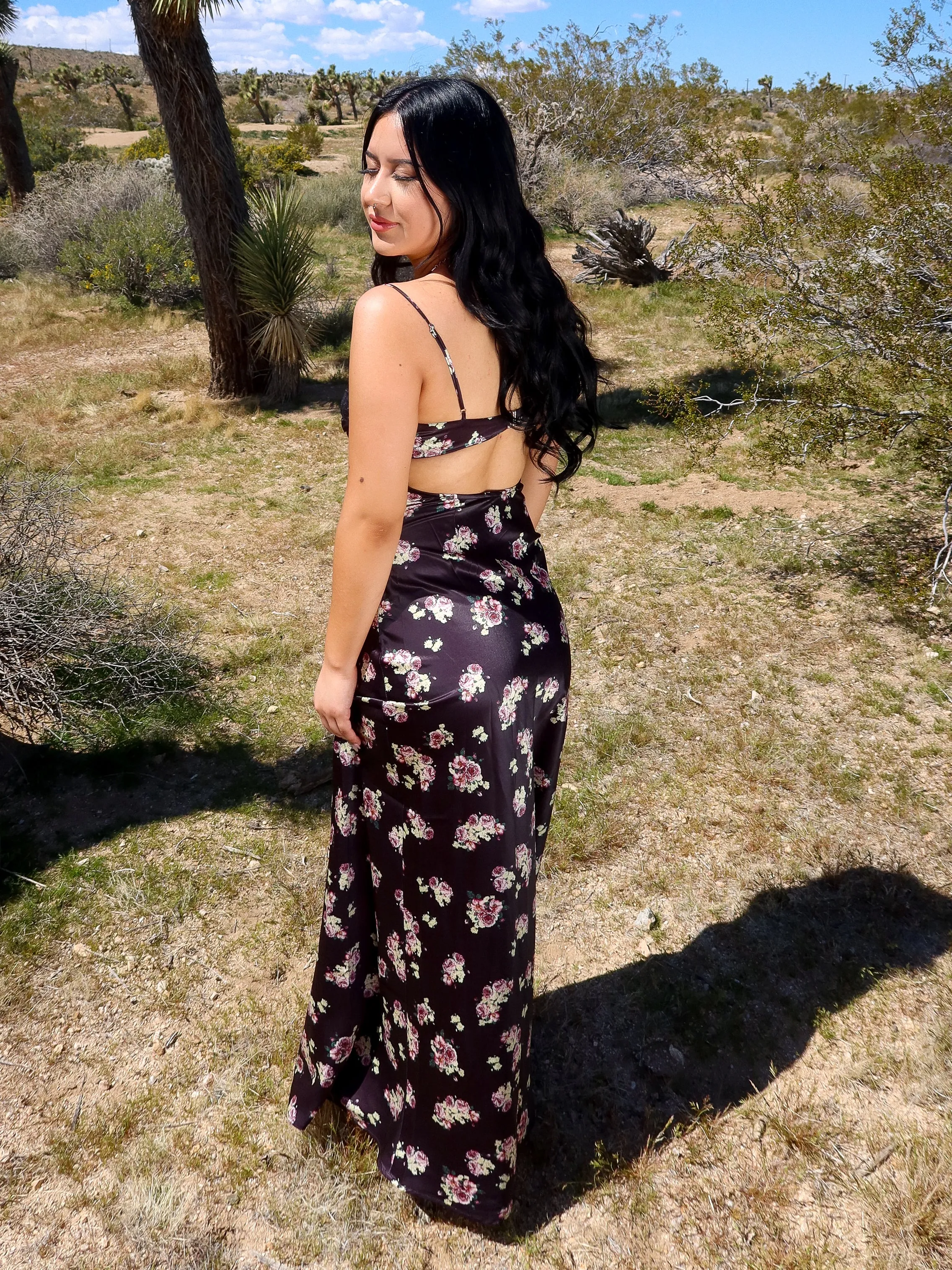 Diana Satin Flower Dress (Black)