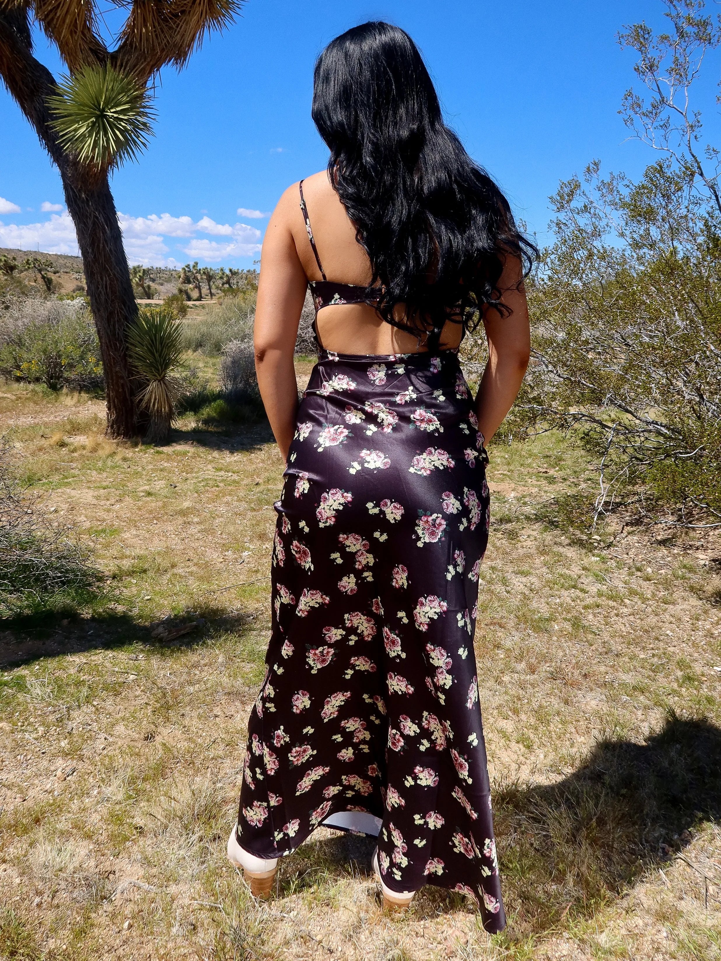 Diana Satin Flower Dress (Black)