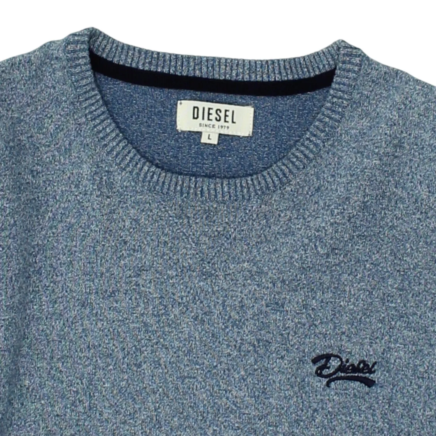 Diesel Mens Blue Knit Crew Neck Jumper | Vintage High End Designer Sweater VTG
