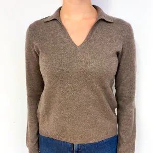 Donkey Brown Cashmere Collared V-Neck Jumper Small