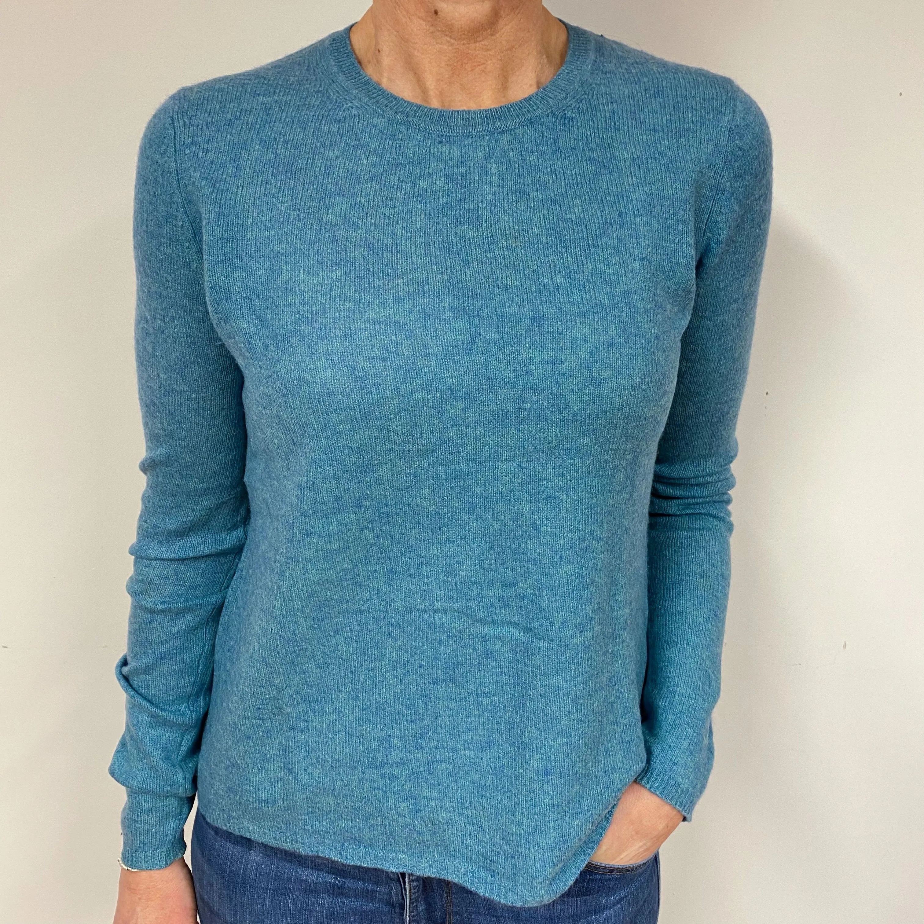 Duck Egg Blue Cashmere Crew Neck Jumper Medium