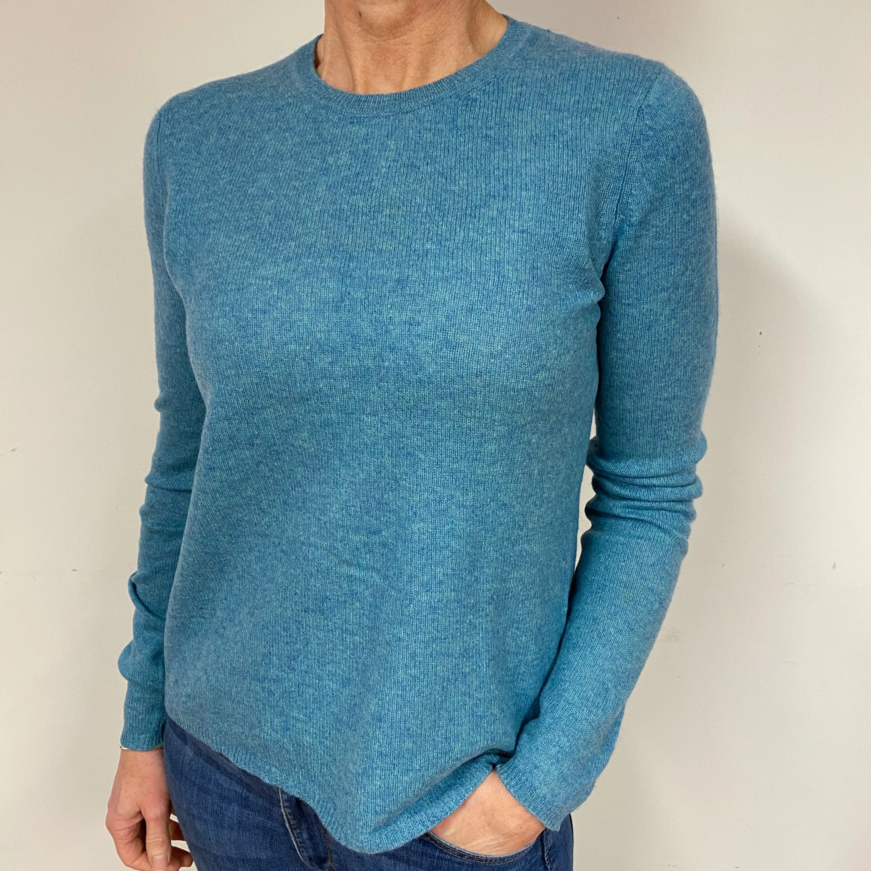 Duck Egg Blue Cashmere Crew Neck Jumper Medium