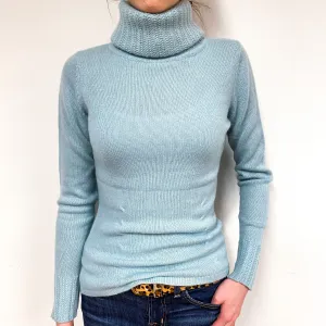 Duck Egg Blue Cashmere Polo Neck Jumper Extra Small