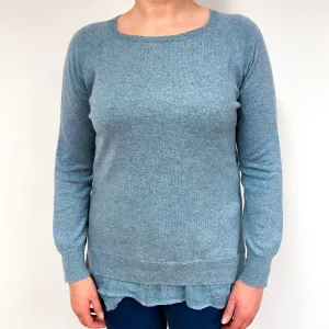 Duck Egg Blue Trimmed Cashmere Crew Neck Jumper Large