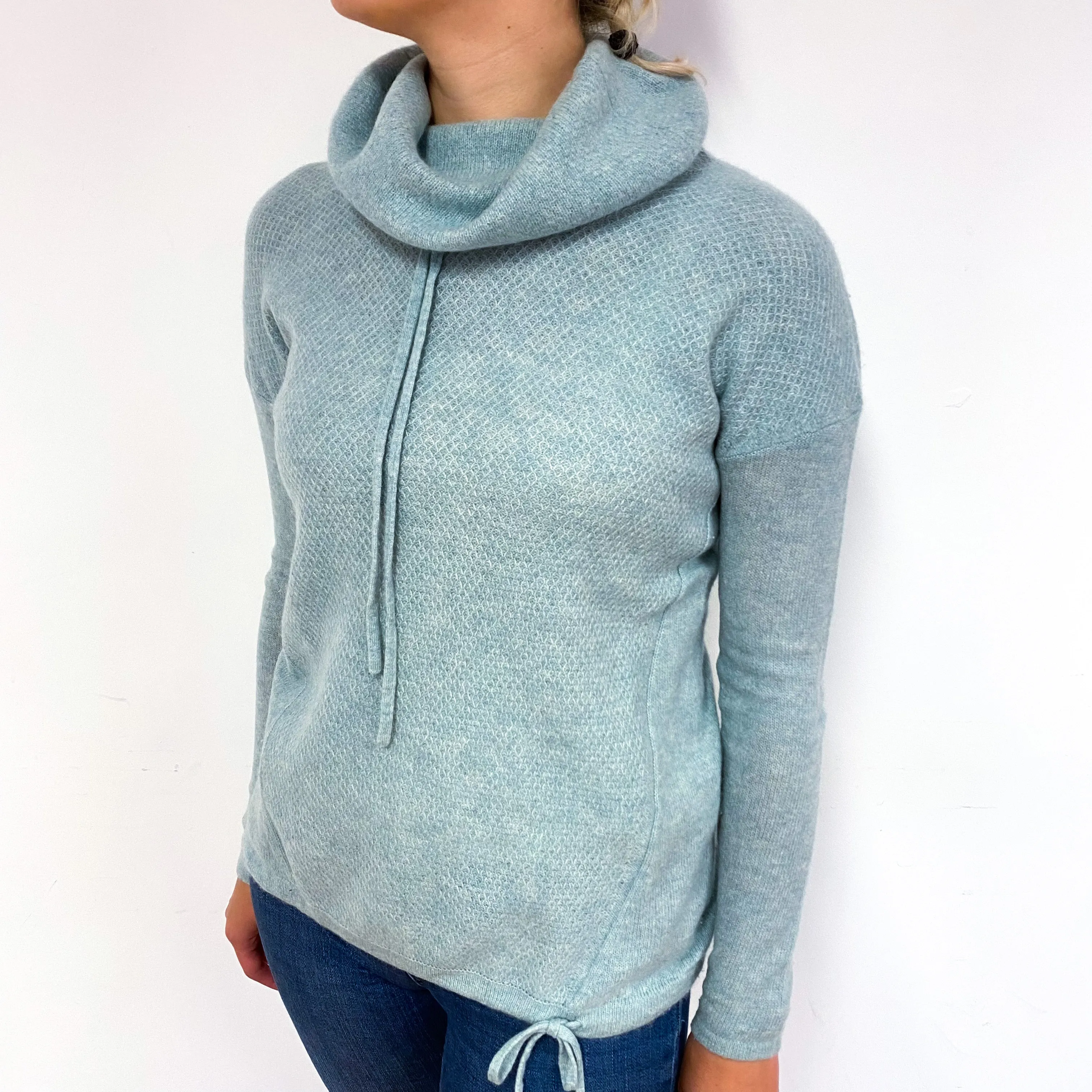 Duck Egg Green Cashmere Cowl Neck Jumper Small
