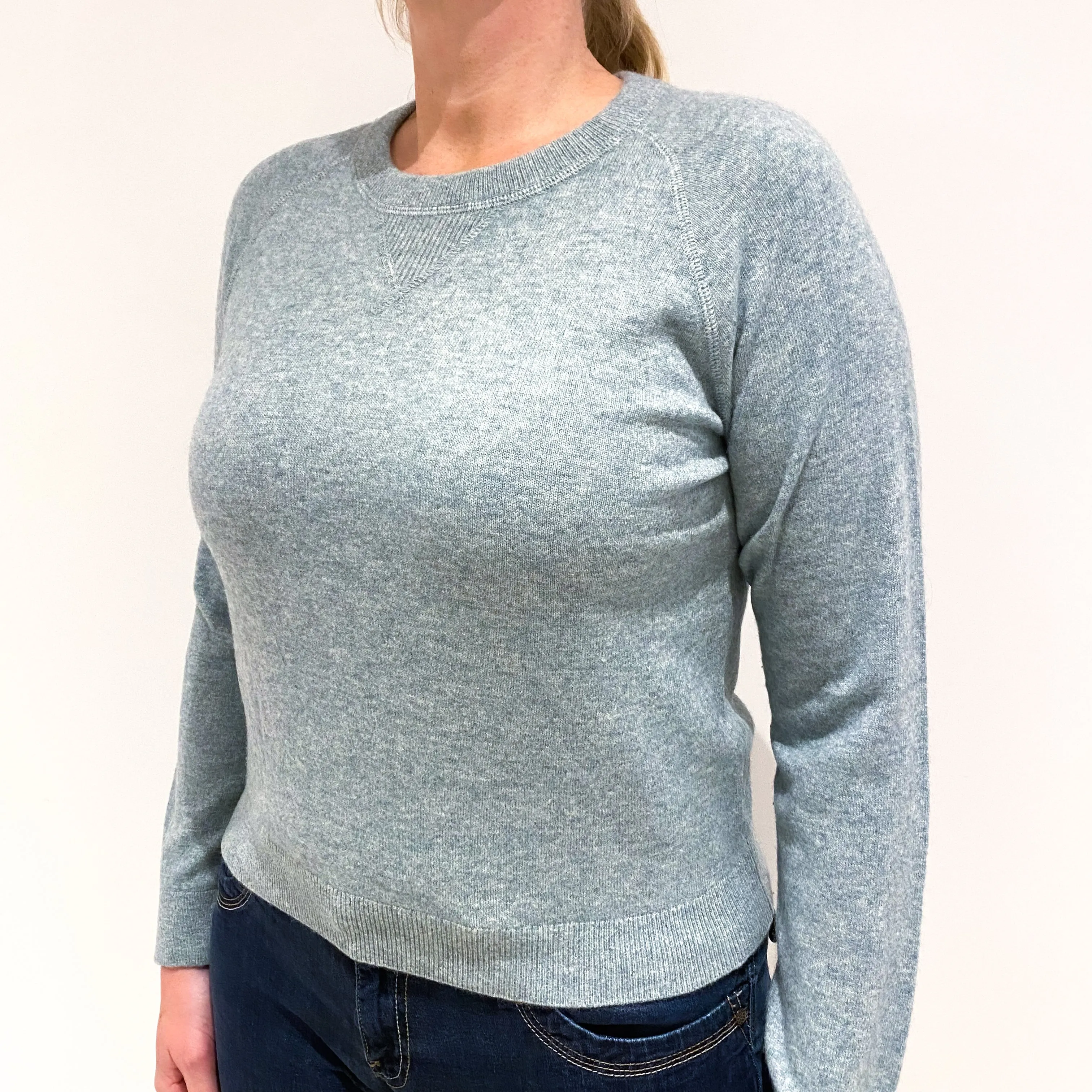 Duck Egg Green Cashmere Sweatshirt Style Crew Neck Jumper Large