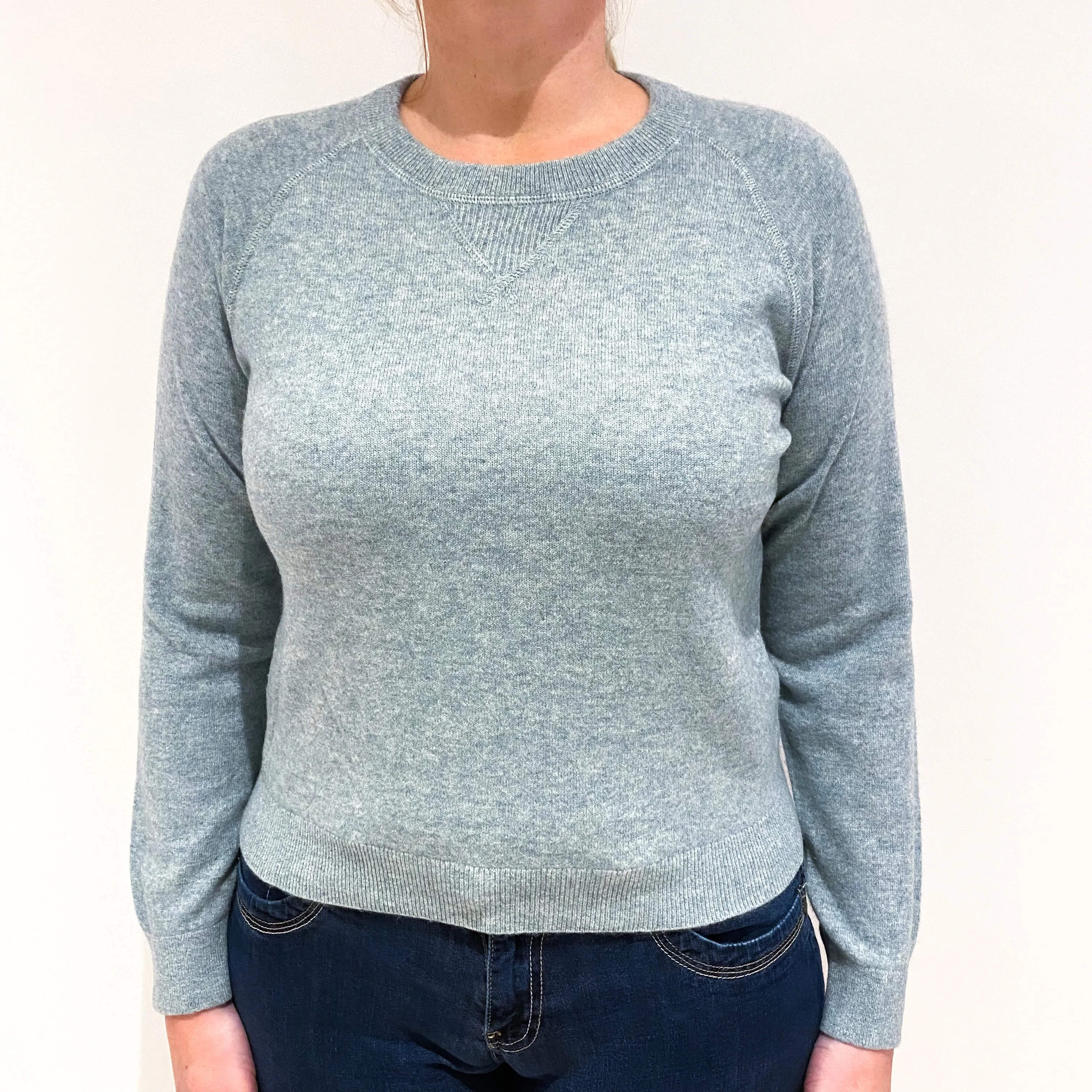 Duck Egg Green Cashmere Sweatshirt Style Crew Neck Jumper Large