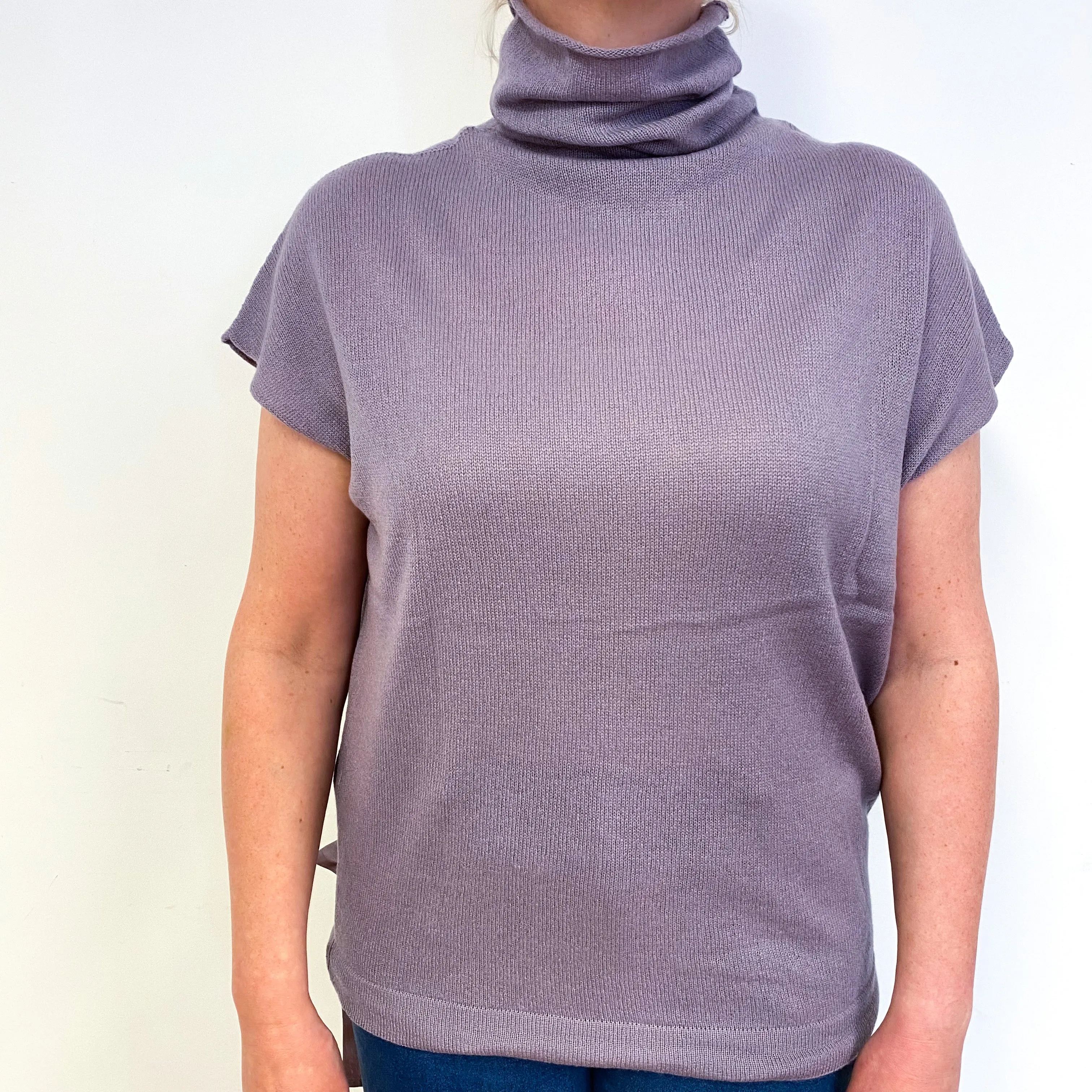 Dusky Purple Short Sleeve Cashmere Turtle Neck Jumper Large