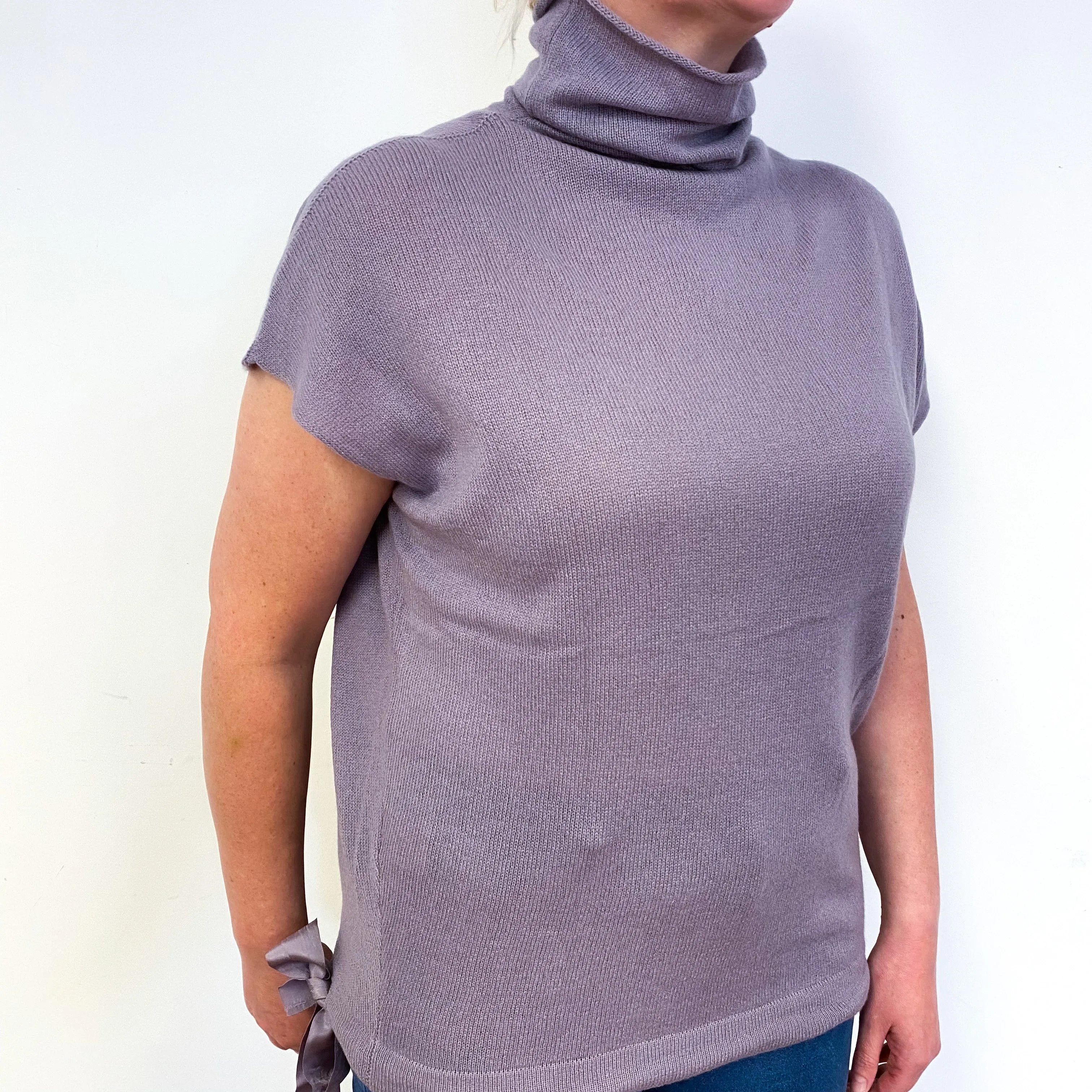 Dusky Purple Short Sleeve Cashmere Turtle Neck Jumper Large