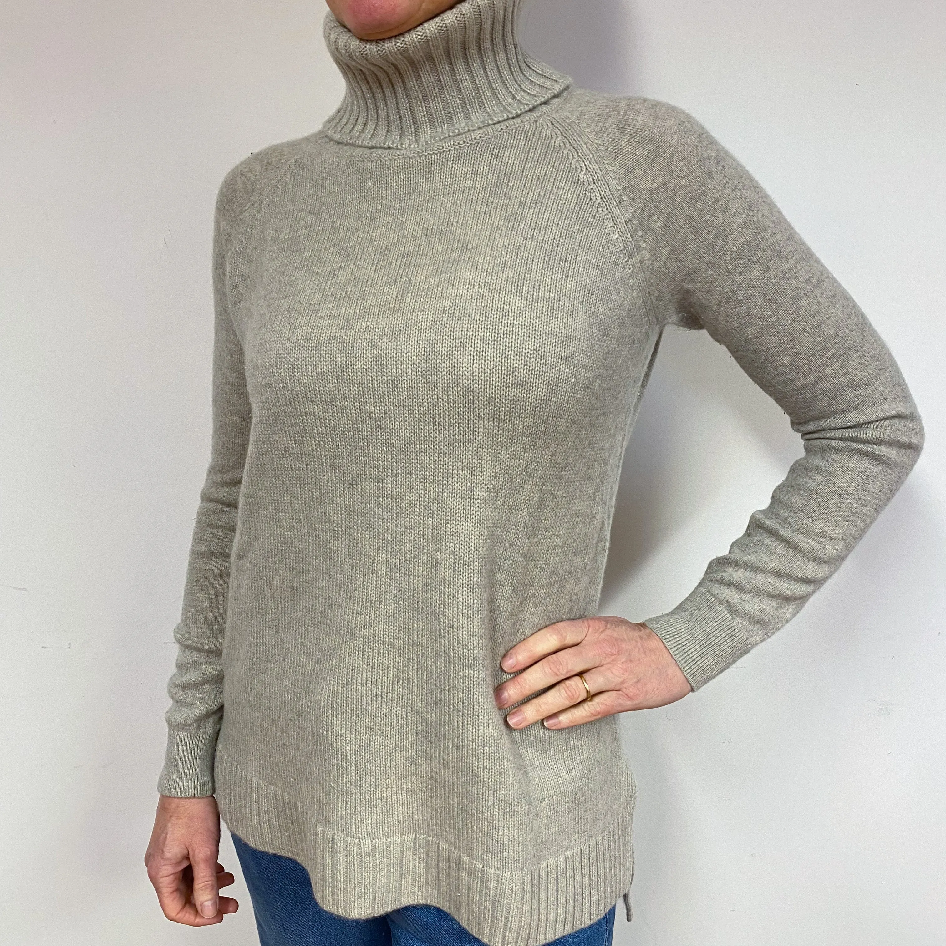 Dusty Grey Cashmere Polo Neck Jumper Medium