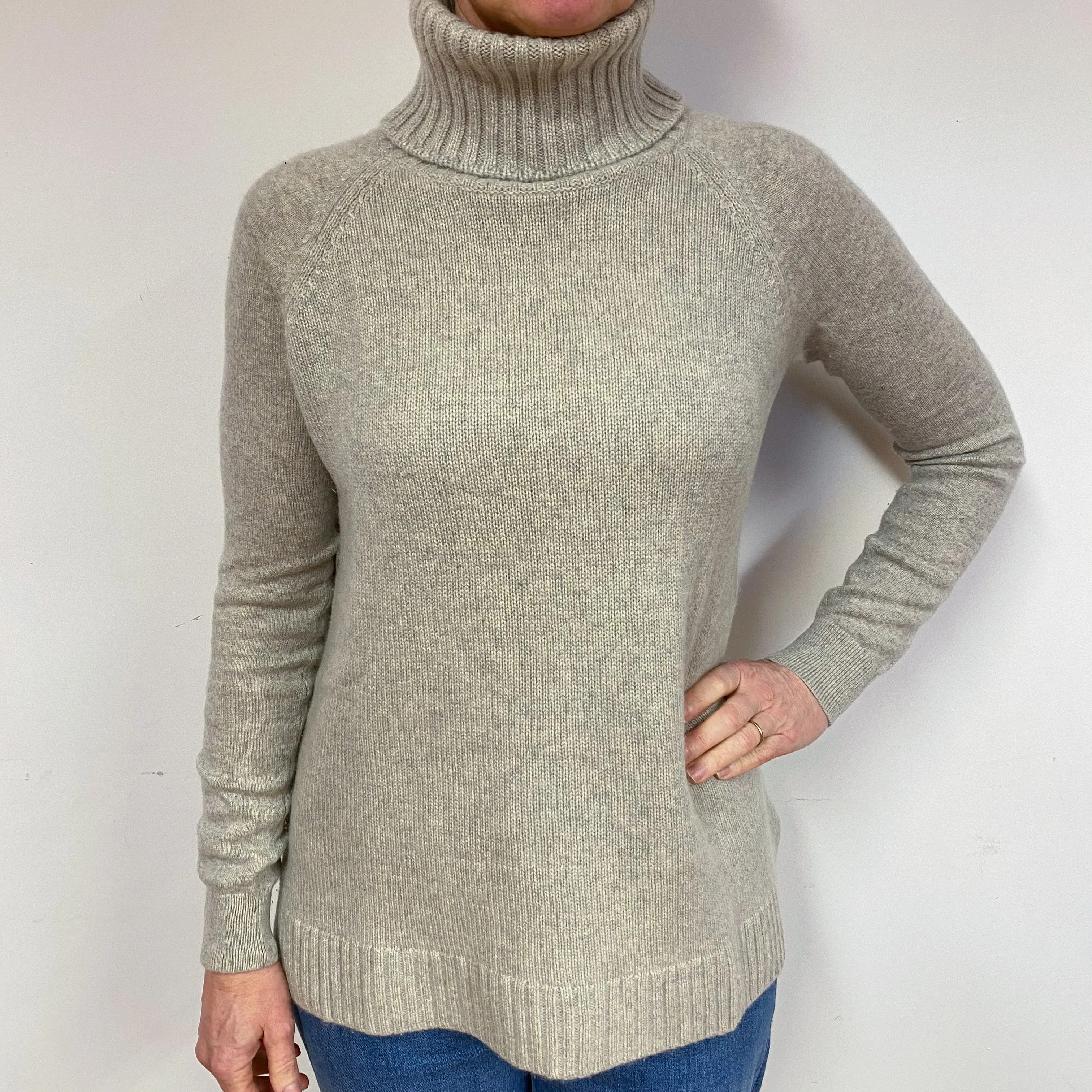 Dusty Grey Cashmere Polo Neck Jumper Medium