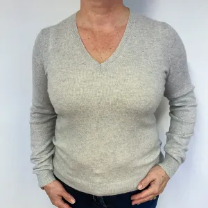 Dusty Grey Cashmere V-Neck Jumper Large.