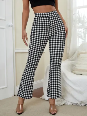 Elegant Gingham High Waist Cropped Women Pants