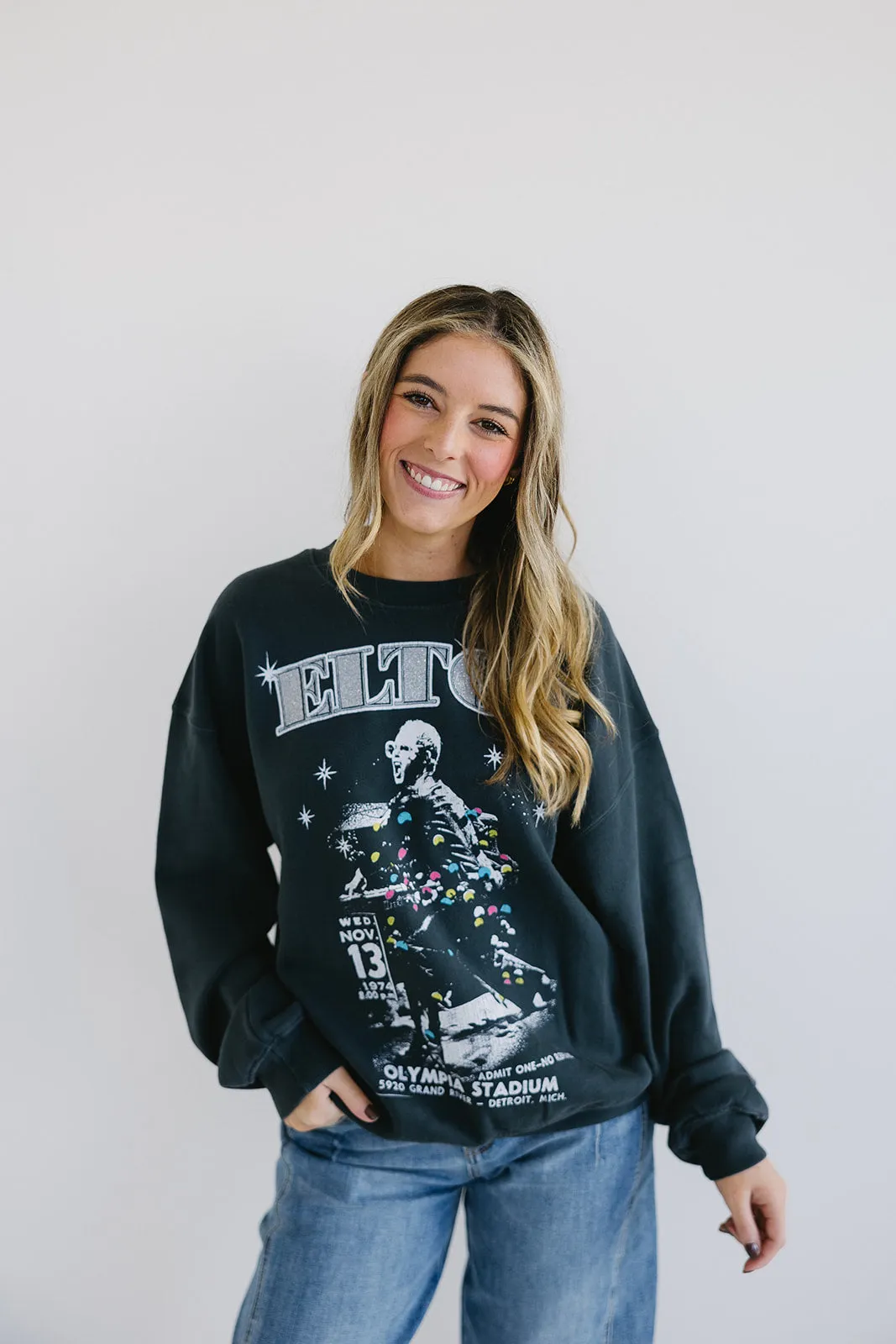 Elton John Olympia Stadium Crewneck - Vintage Black