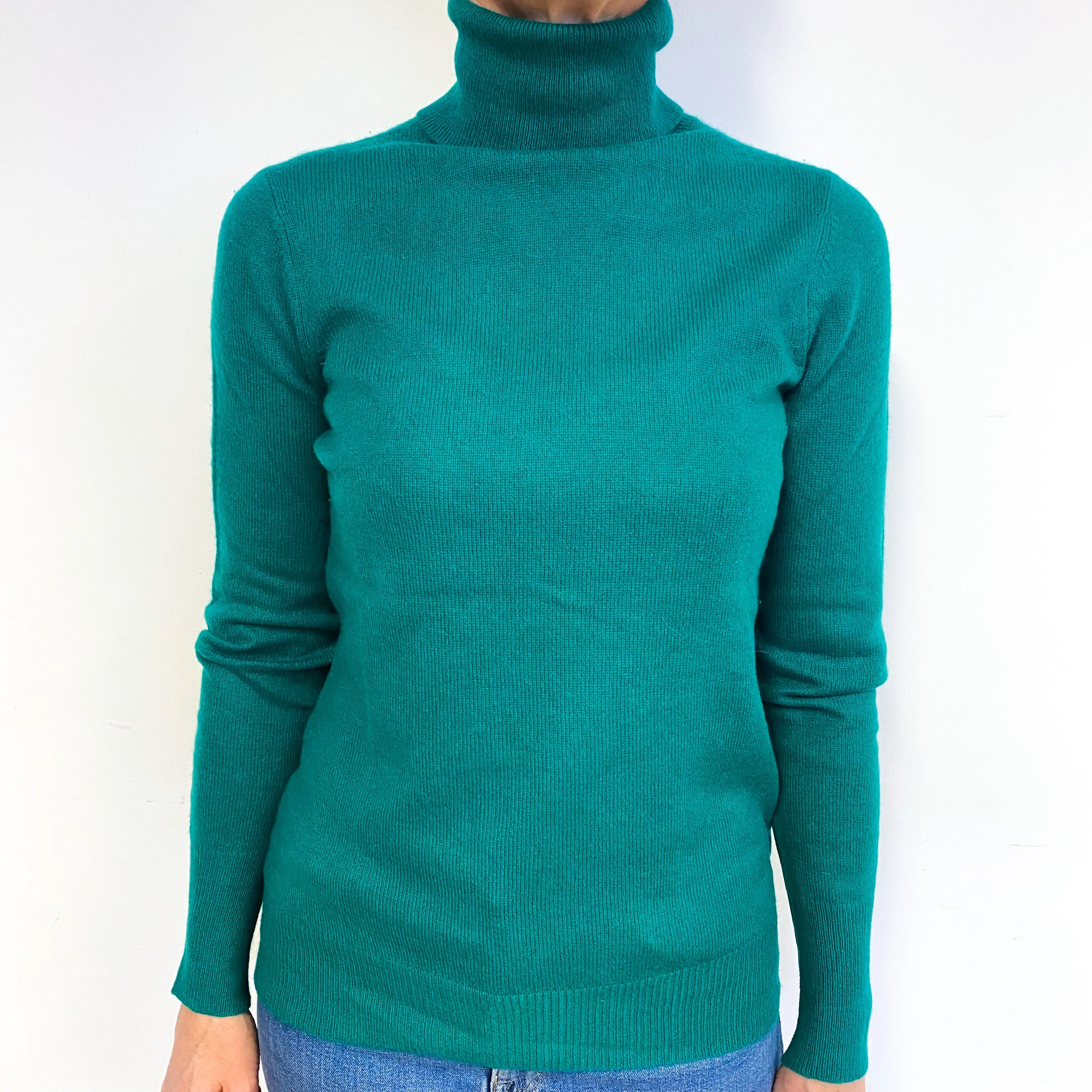 Emerald Green Cashmere Polo Neck Jumper Medium