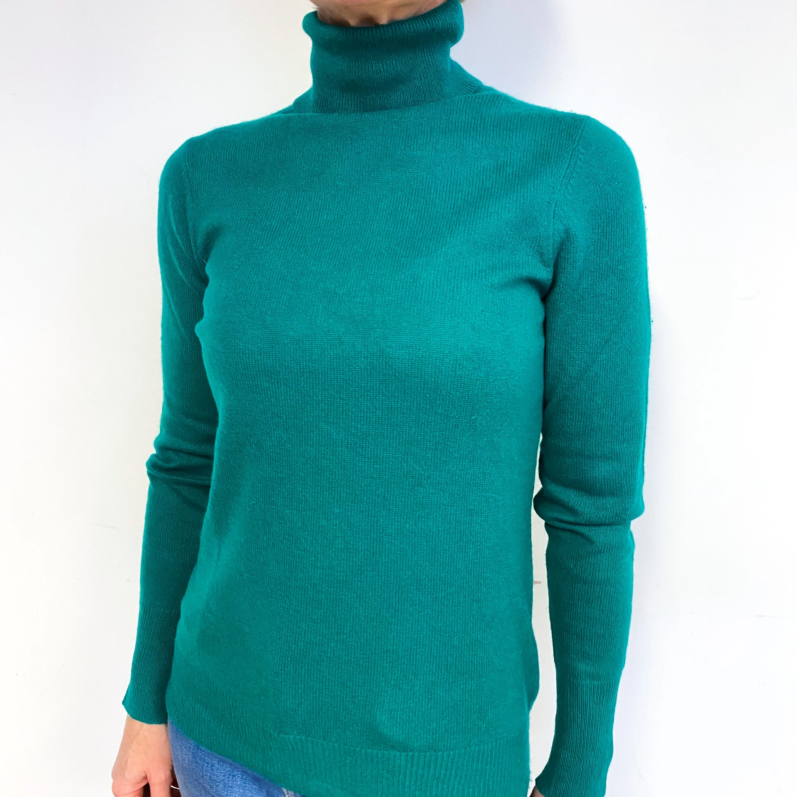 Emerald Green Cashmere Polo Neck Jumper Medium