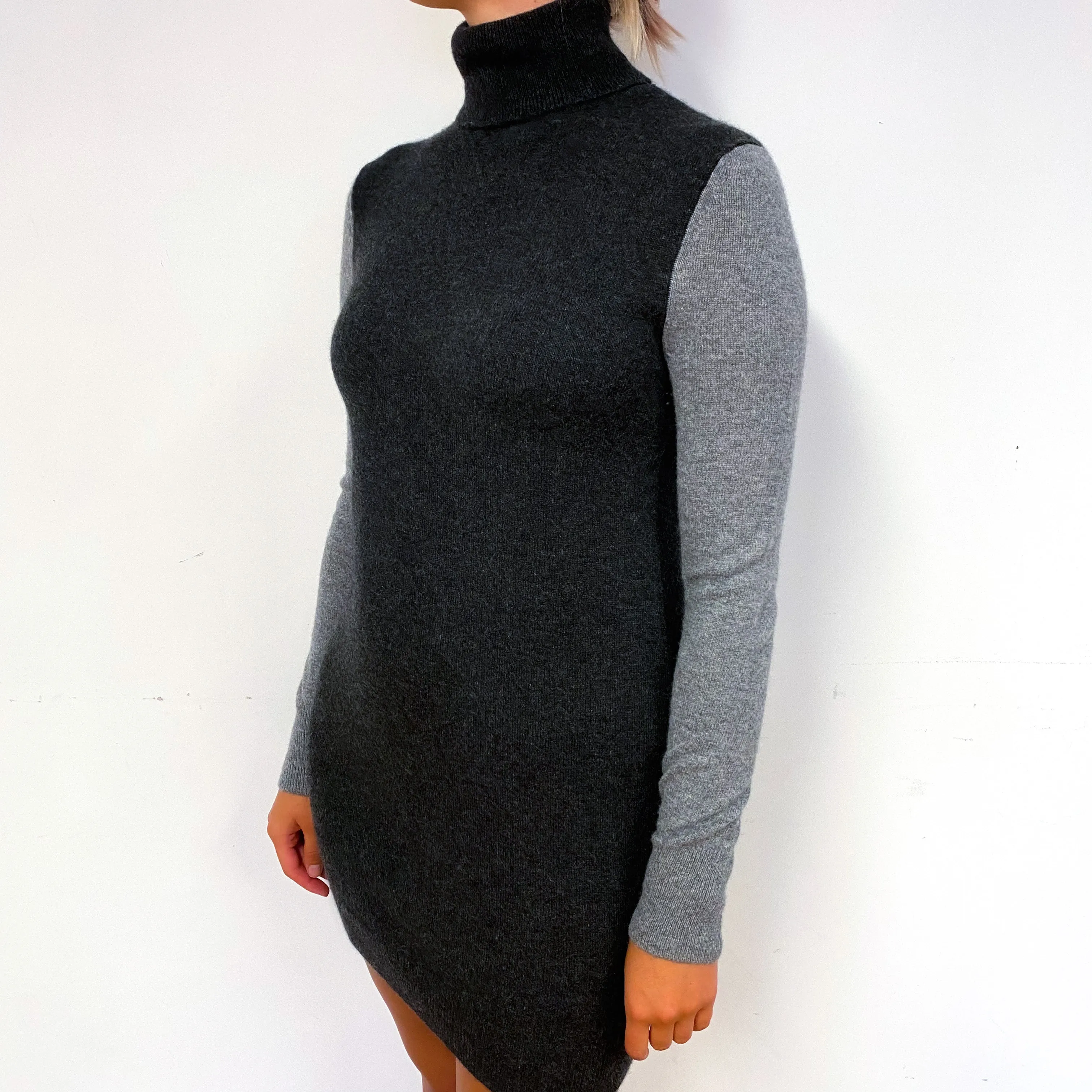 Equipment Charcoal Grey Cashmere Polo Neck Jumper Dress