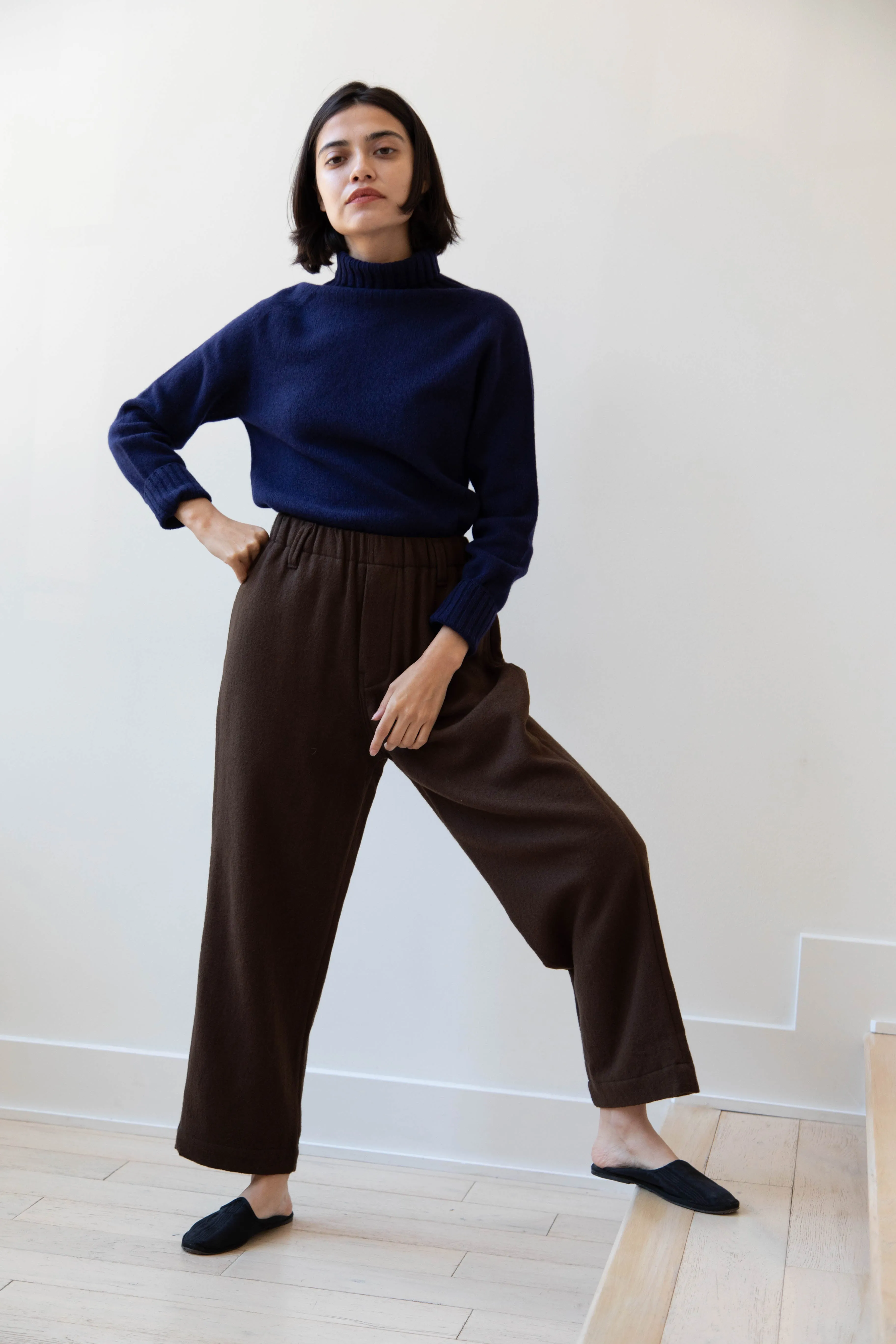 Evan Kinori | Elastic Pants in Brushed Wool Twill