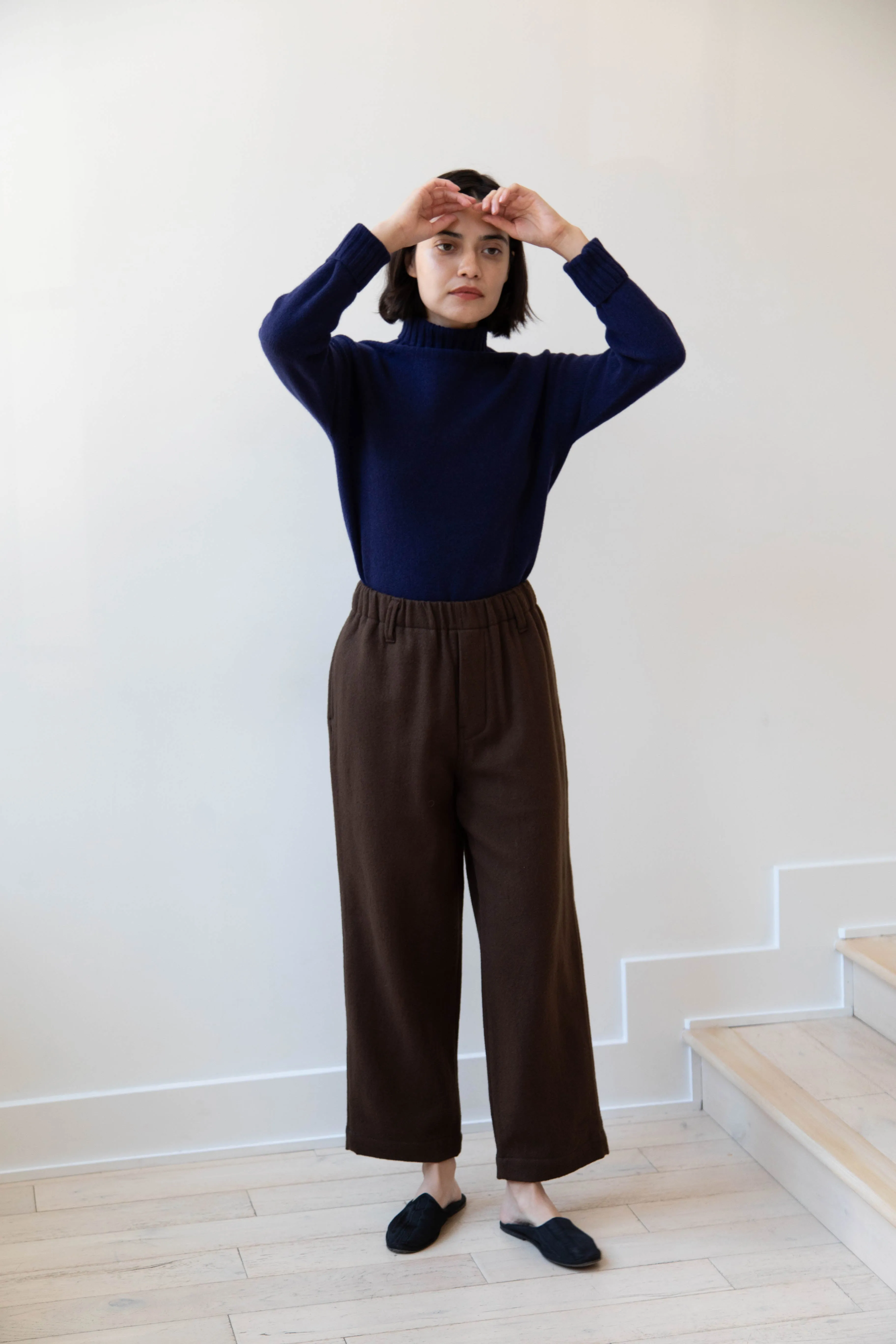 Evan Kinori | Elastic Pants in Brushed Wool Twill