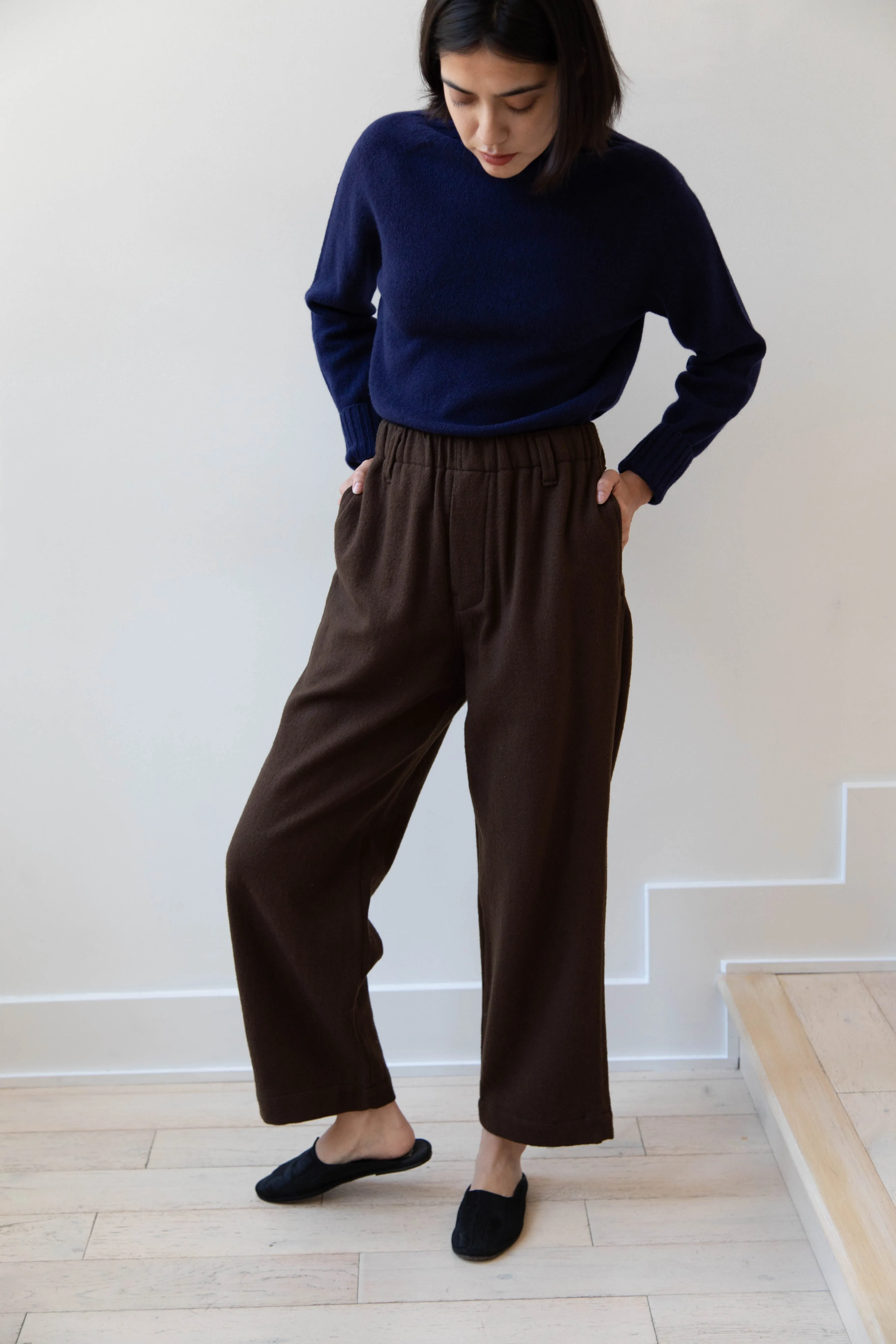 Evan Kinori | Elastic Pants in Brushed Wool Twill