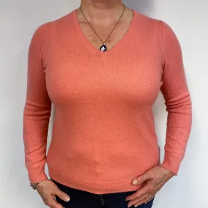 Faded Coral Pink Cashmere V-Neck Jumper Large