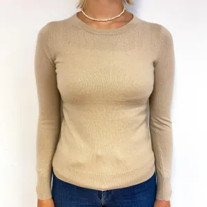 Fawn Beige Cashmere Crew Neck Jumper Small