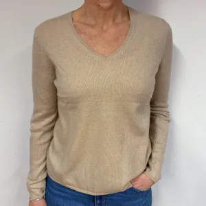 Fawn Beige Cashmere V-Neck Jumper Medium